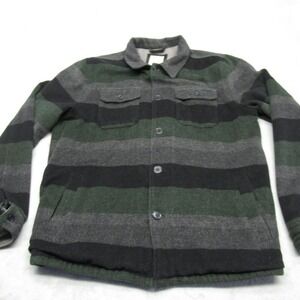 O Neill Wool Blend Shirt Jacket Mens Medium Green Striped Heavyweight WARM Wind